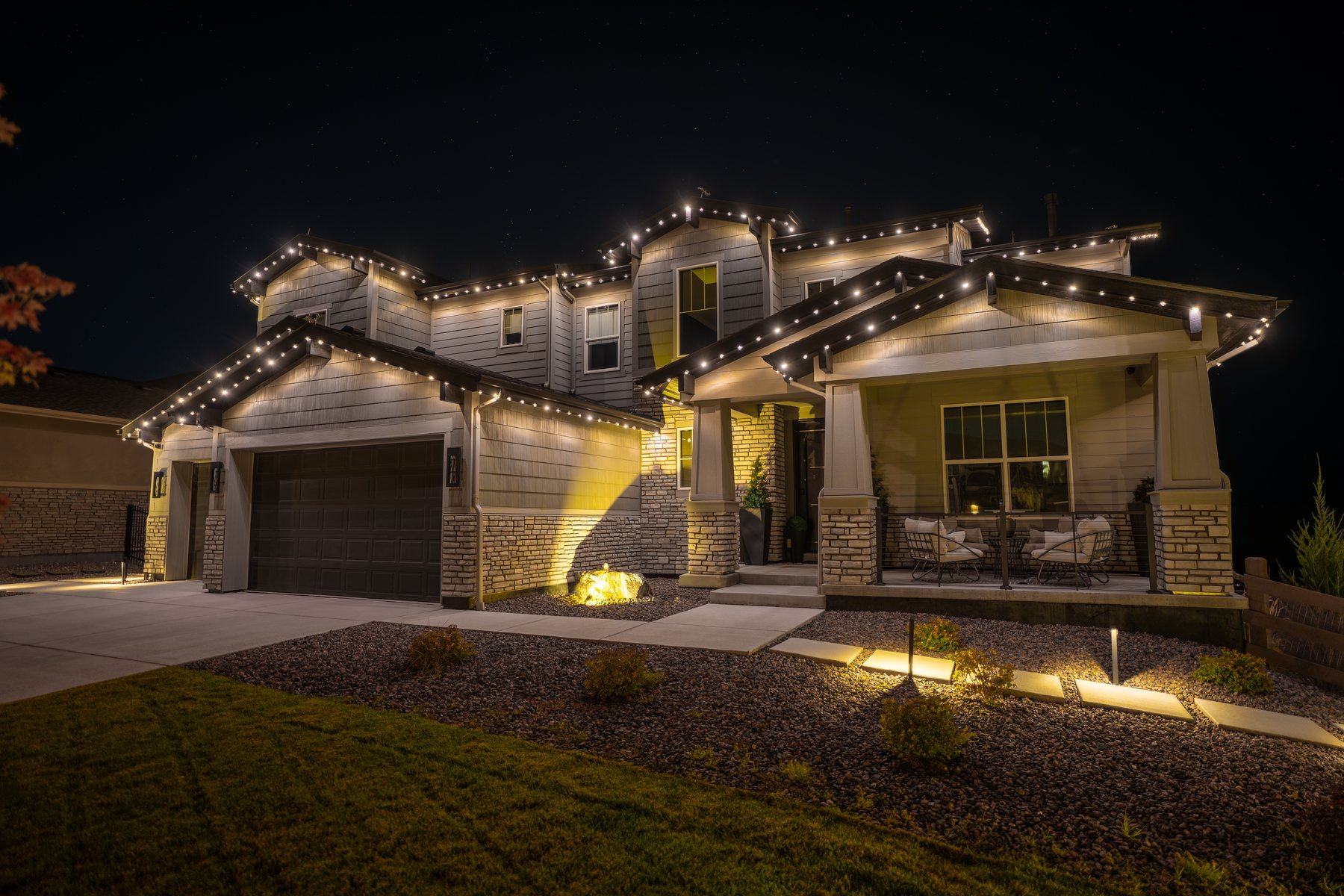 Same home with blue permanent lighting