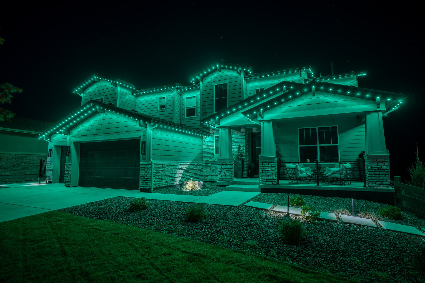 Same home with green permanent lighting