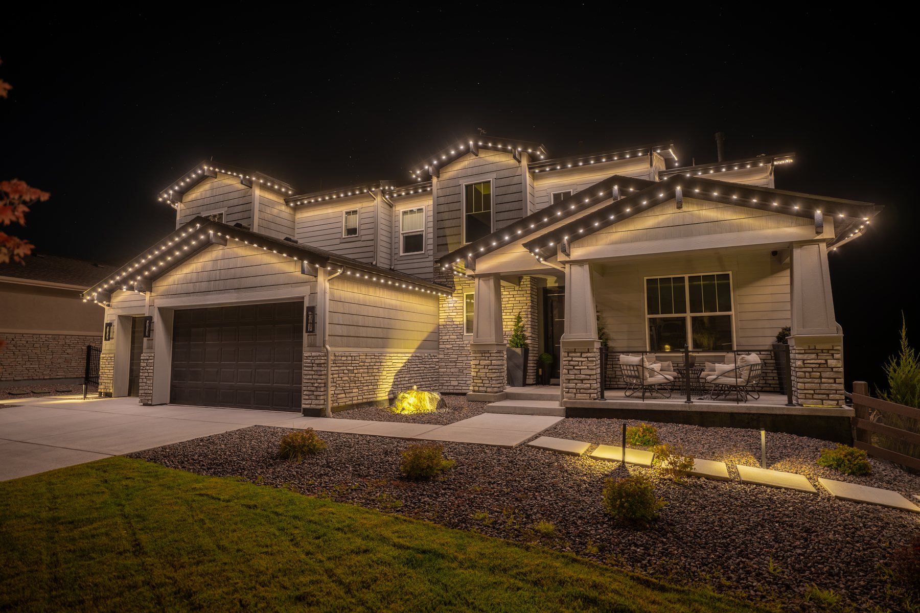 Same home with purple and pink permanent lighting