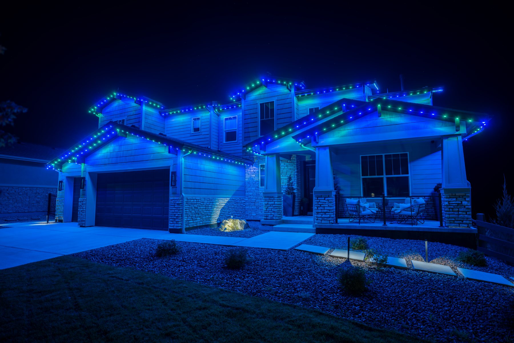 Same home with rainbow permanent lighting